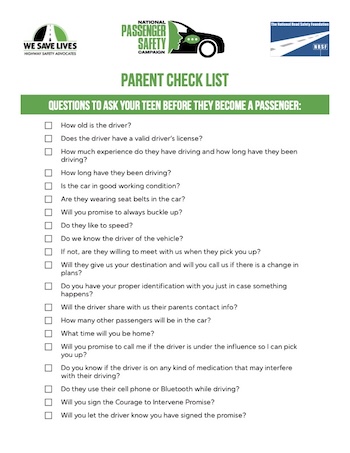 Thumbnail of a printable page with a driving safety pledge checklist for parents